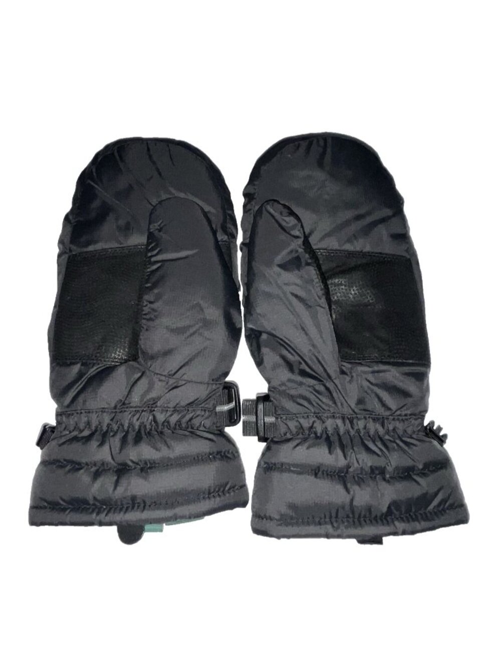 LL Bean Goose Down Mittens Women Medium Black Leather Palm Quilted Winter Gloves